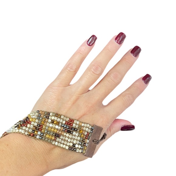 Singed Chan Luu Leather and Muli Colored Semipreciouos bead Gemstone Bracelet - Picture 5 of 10